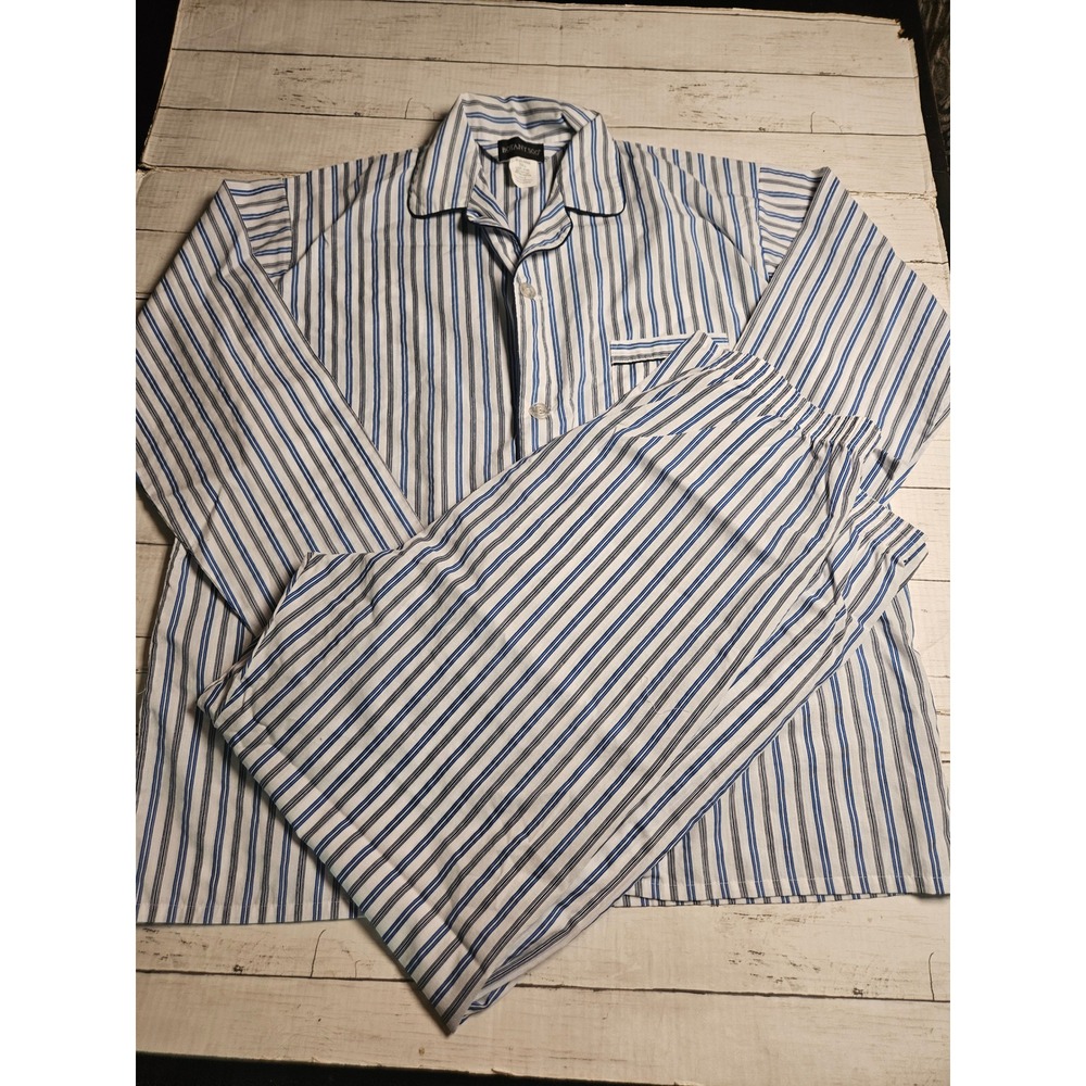 Botany 500 Mens Pajama Set XL Tall Blue White Striped Cotton Blend Sleepwear